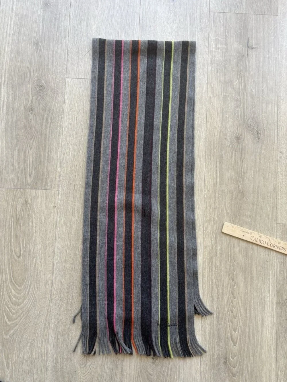 Paul Smith Multicolor Stripe Muffler Charcoal & Gray Scarf Fringe